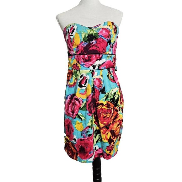 Vibrant Arden B Bright Floral Strapless Mini Dress - Picture 1 of 5